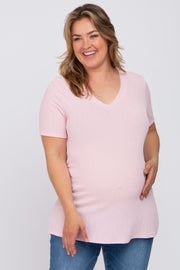 Pink Textured V-Neck Maternity Plus Top