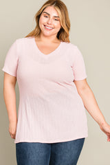 Pink Textured V-Neck Plus Top