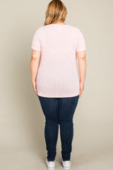 Pink Textured V-Neck Plus Top