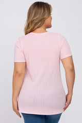 Pink Textured V-Neck Maternity Plus Top