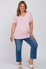 Pink Textured V-Neck Maternity Plus Top