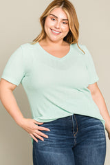 Mint Green Textured V-Neck Maternity Plus Top