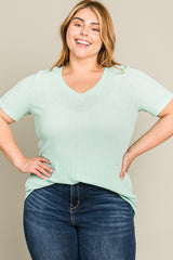 Mint Green Textured V-Neck Plus Top