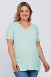 Mint Green Textured V-Neck Maternity Plus Top