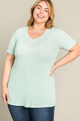 Mint Green Textured V-Neck Plus Top