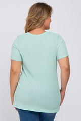 Mint Green Textured V-Neck Maternity Plus Top