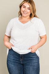 White Textured V-Neck Plus Top