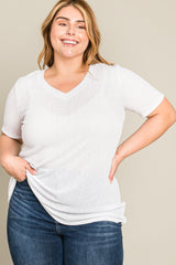 White Textured V-Neck Plus Top