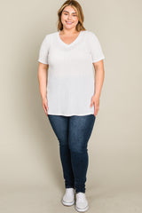 White Textured V-Neck Plus Top