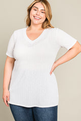 White Textured V-Neck Plus Top