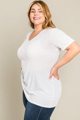 White Textured V-Neck Plus Top