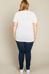 White Textured V-Neck Plus Top