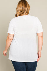 White Textured V-Neck Plus Top