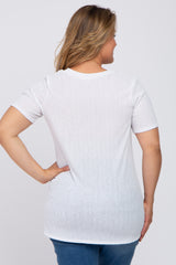 White Textured V-Neck Maternity Plus Top