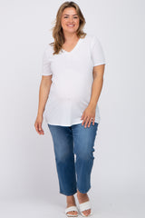 White Textured V-Neck Maternity Plus Top