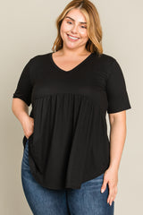 Black Textured V-Neck Maternity Plus Top