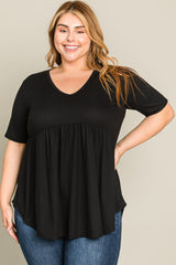 Black Textured V-Neck Plus Top