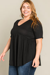 Black Textured V-Neck Plus Top