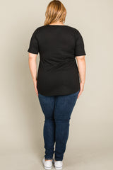 Black Textured V-Neck Plus Top