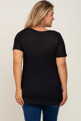 Black Textured V-Neck Maternity Plus Top