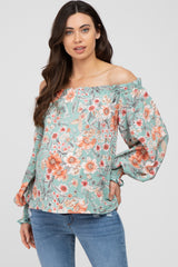 Mint Green Floral Off Shoulder Maternity Blouse