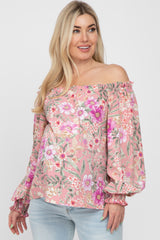 Pink Floral Off Shoulder Maternity Blouse