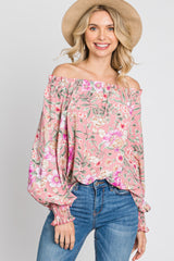 Pink Floral Off Shoulder Blouse