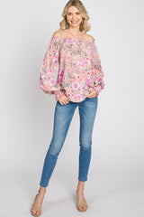 Pink Floral Off Shoulder Blouse