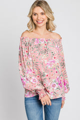 Pink Floral Off Shoulder Blouse