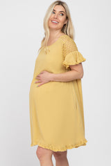 Yellow Linen Crochet Shoulder Fringe Hem Maternity Dress