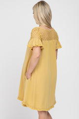 Yellow Linen Crochet Shoulder Fringe Hem Maternity Dress