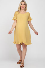 Yellow Linen Crochet Shoulder Fringe Hem Maternity Dress