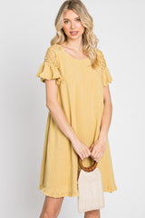 Yellow Linen Crochet Shoulder Fringe Hem Maternity Dress