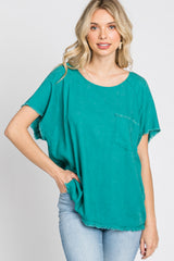 Jade Linen Frayed Short Sleeve Top