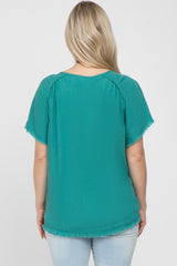 Jade Linen Frayed Short Sleeve Maternity Top