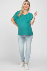 Jade Linen Frayed Short Sleeve Maternity Top