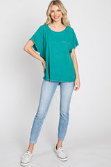 Jade Linen Frayed Short Sleeve Top