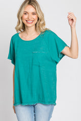 Jade Linen Frayed Short Sleeve Top