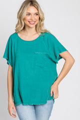 Jade Linen Frayed Short Sleeve Top