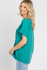 Jade Linen Frayed Short Sleeve Top