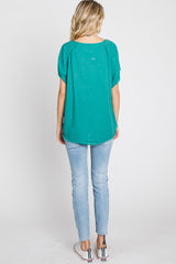 Jade Linen Frayed Short Sleeve Top