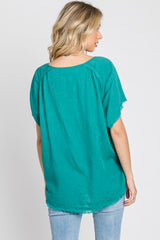 Jade Linen Frayed Short Sleeve Top