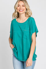 Jade Linen Frayed Short Sleeve Top