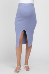 Periwinkle Sweater Knit Split Back Maternity Midi Skirt