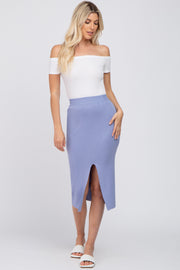 Periwinkle Sweater Knit Split Back Midi Skirt