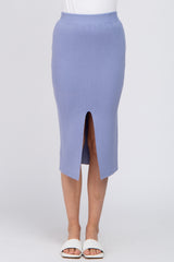 Periwinkle Sweater Knit Split Back Midi Skirt