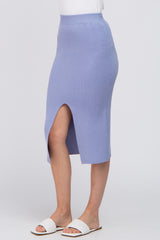 Periwinkle Sweater Knit Split Back Midi Skirt