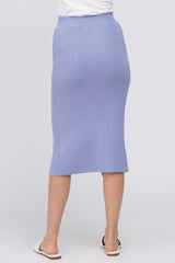 Periwinkle Sweater Knit Split Back Midi Skirt