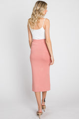 Peach Sweater Knit Split Back Midi Skirt