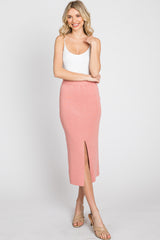 Peach Sweater Knit Split Back Midi Skirt